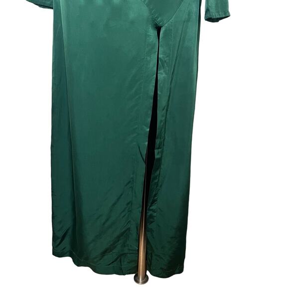 Nicholas Electra Satin Gown 4 Green Long Sleeve Maxi V-Neck A-Line Cocktail Slit - Picture 6 of 15